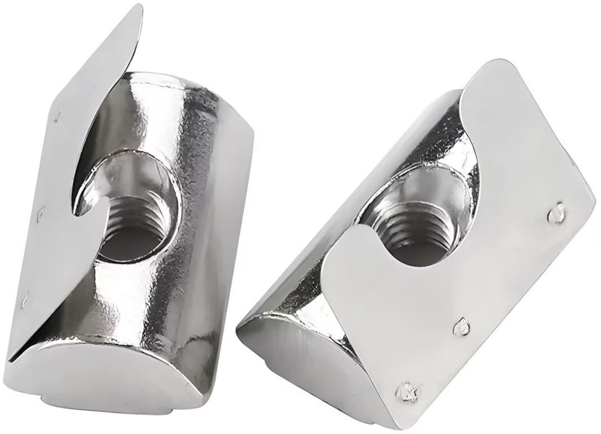 T-groefmoeren met veerplaat, T-moeren van koolstofstaal voor aluminium profiel (30 serie) M6, 10 stuks