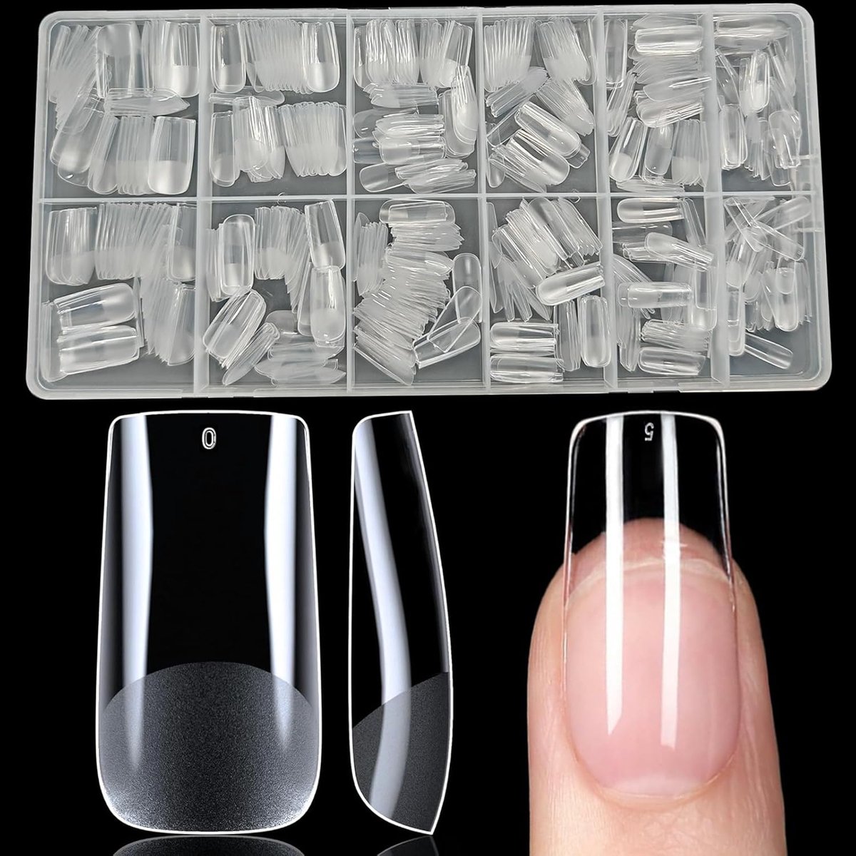 600 Stuks Nageltips Vierkant, 12 Maten Nail Tips Medium, Nagel Tips Full Cover, PMMA-hars, Voor Lijm-Op Nail Art Voor Nagelstudio'S Starter DIY, Kunstnagels Acryl