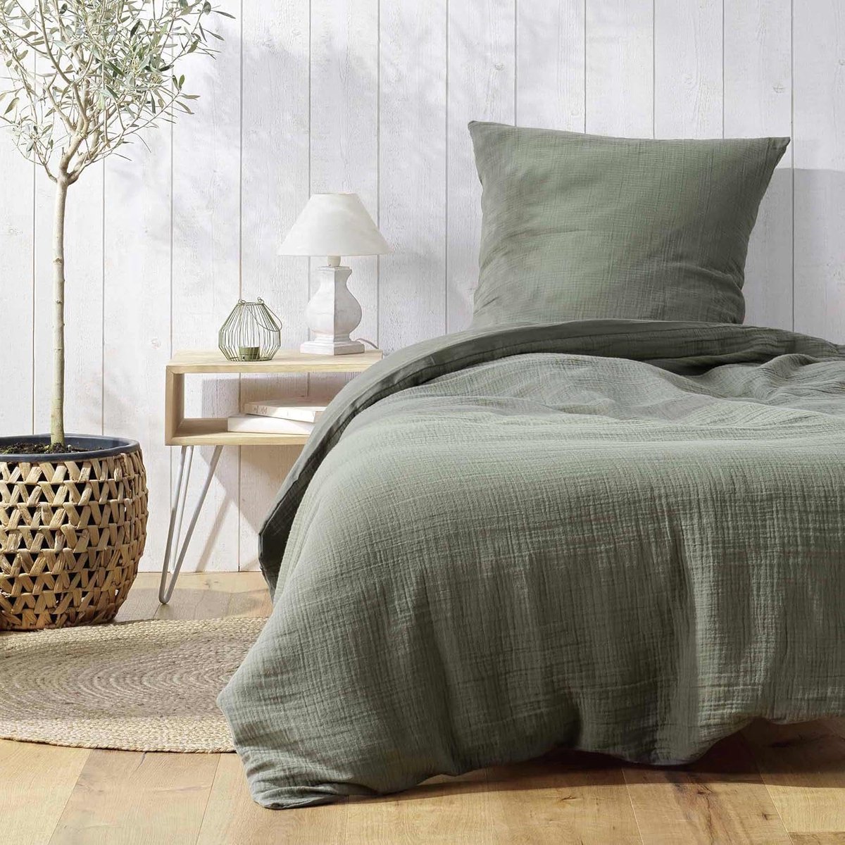 d'Intérieur, Beddengoedset, 2-delig, 140 x 200 cm, Angelia kaki, katoenen gaas, effen