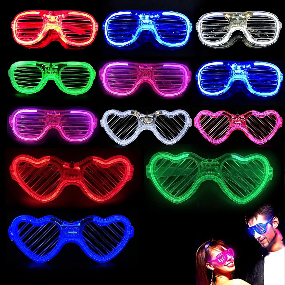 12 stuks led-bril voor party, neon partybril, flashing, lichtbril, rave shutter shades bril, festivaloutfit, feest voor verjaardag, Halloween, Kerstmis, disco, concert, bar, verkleedpartij