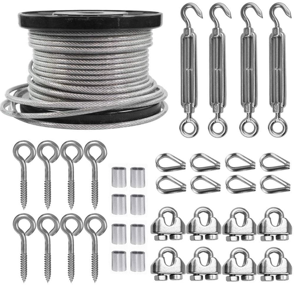 PVC gecoate roestvrij stalen kabel vliegtuigkabel,200-voet-by-1/8-inch via 3/16-inch & kabelreling kit 4PACK
