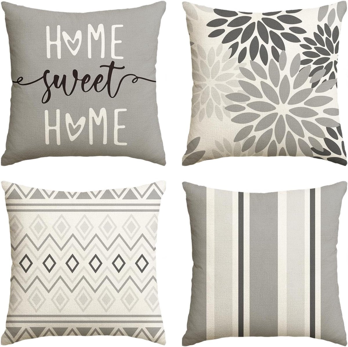 Mode Set van 4 decoratieve kussenhoezen van Dahlia, 45 x 45 cm, voor bank, woonkamer, buiten