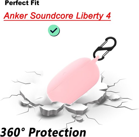 hoes voor anker Soundcore Liberty 4-zakken, schokbestendige beschermhoes en huidbeschermende hoes, hoes voor anker Soundcore Liberty 4 met sleutelhanger (roze) — afbeelding 4