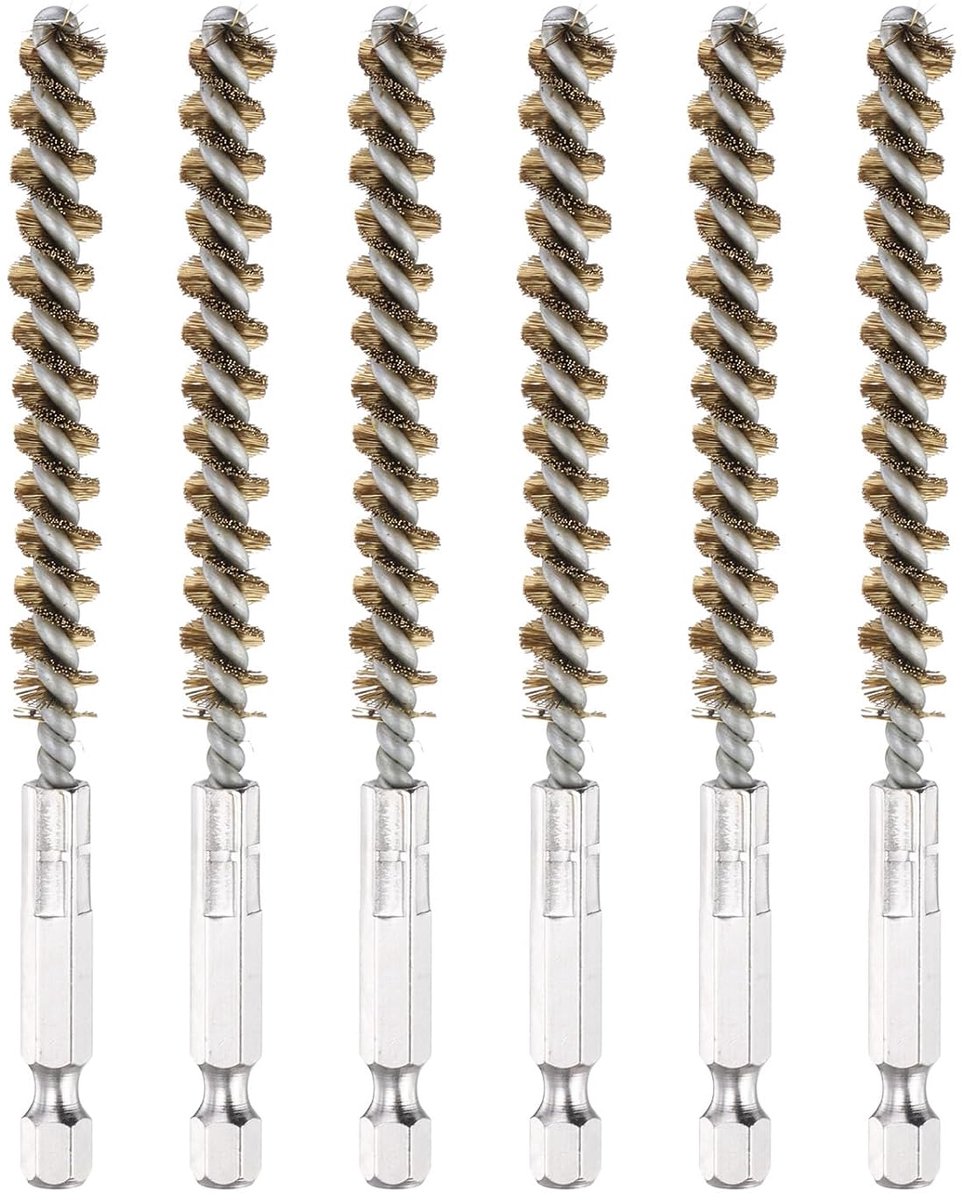 Draadborstel 8 mm diameter, 6 stuks buisreinigingsborstel met gevlochten draad en zeskantschacht 1/4 inch voor buizen, deuren, lagers, schroevendraaiers, klei.