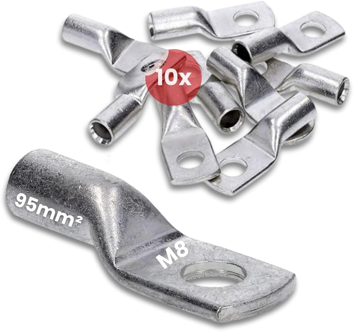 10x Buiskabelschoen 95 mm² M8 - Krimpkabelschoen Vertind Koper | Buis-kabelschoenen DIN EN 13600 zonder kijkgat. Voor auto, zonne-installaties en elektrotechniek. Corrosiebestendig.