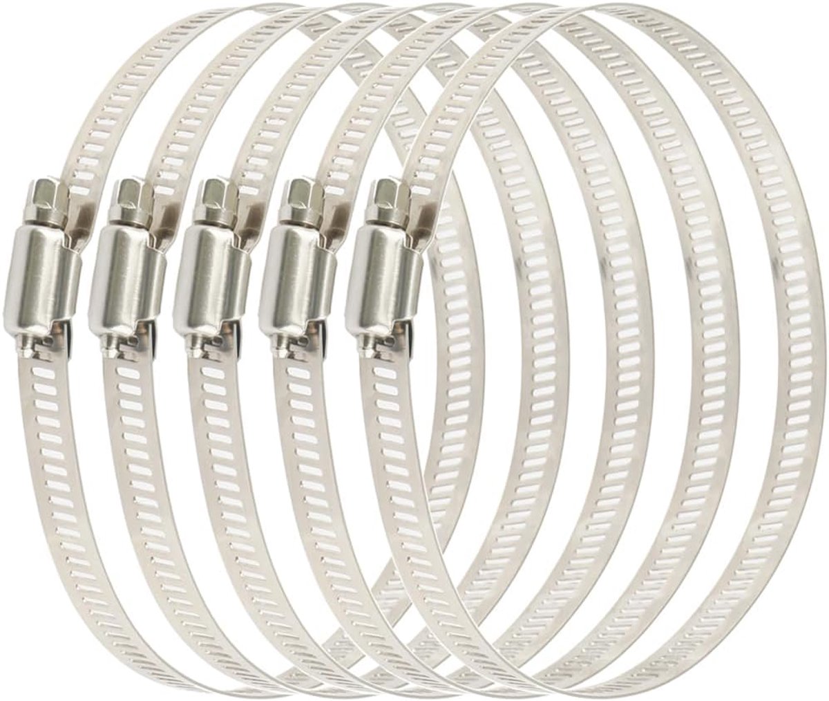 5 Stks 3,9 inch/100 mm Roestvrij Hoop Staal Slangklemmen Kanaalklemmen Verstelbare Worm Drive Slangklem voor Inline Duct Fan Hydroponic Duct Hoop