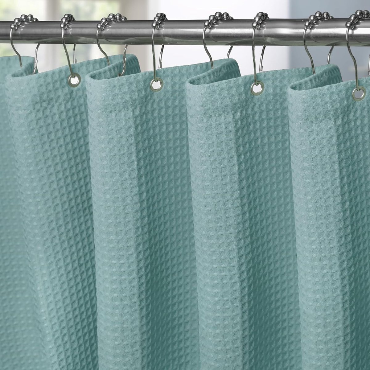 Douchegordijn Wafelstof Waterdicht met Metalen Douchegordijnringen - Anti-schimmel Stoffen Textiel Badkamer Gordijn Zwaar Badgordijn voor Badkamer Douchecabine - 152 x 182 cm (Turkoois)