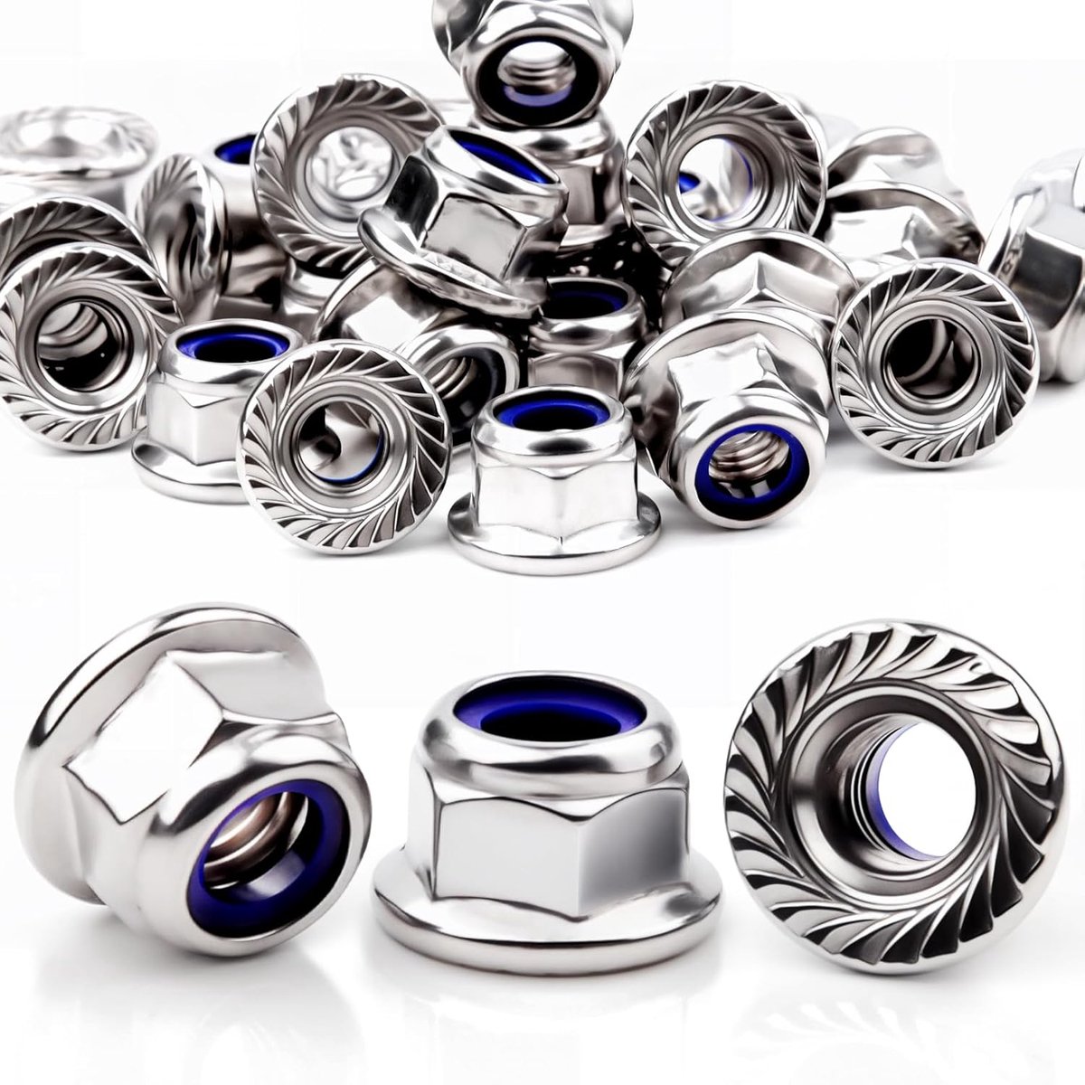 30 stuks moeren M5 roestvrij staal DIN 6926 roestvrij staal met gekartelde basis M5 Ø 10,5 mm A2 304 zelfborgende moer M5/M6/M8/M10