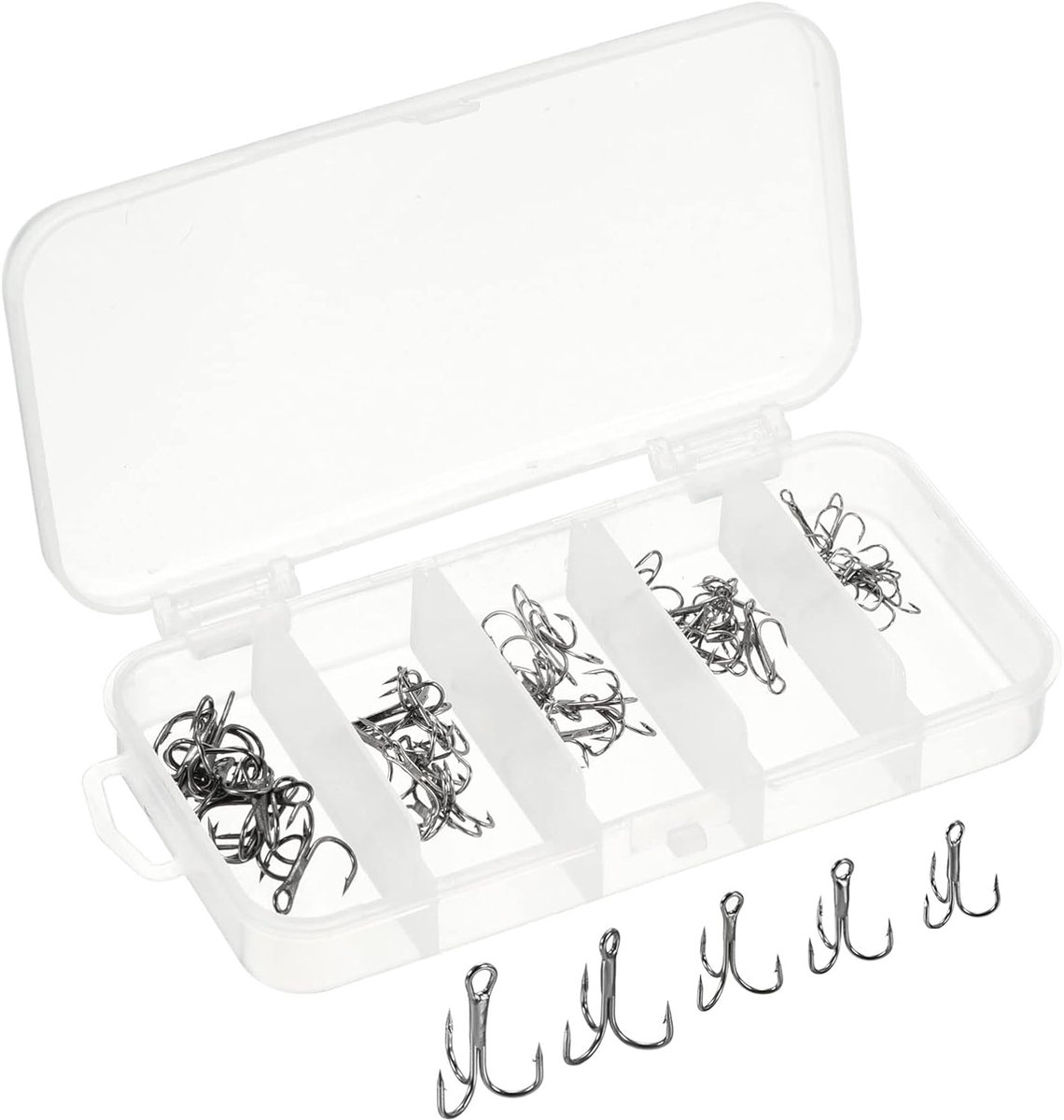 Haken Kit, 1 Set Koolstofstaal Scherpe Ronde Buighaak Triple Prikkeldraad Haak voor Zoetwater Zout water, Zwart