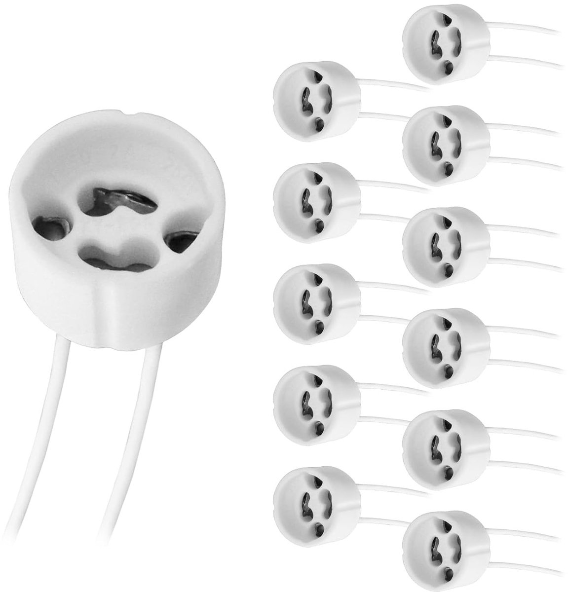 fitting met 14 cm siliconen kabel, 0-250 V 2 A max. 300 W, keramische lamphouder GU10 fitting voor ledspots en halogeenlampen (bijv. van 12 V naar 230 V), set van 12