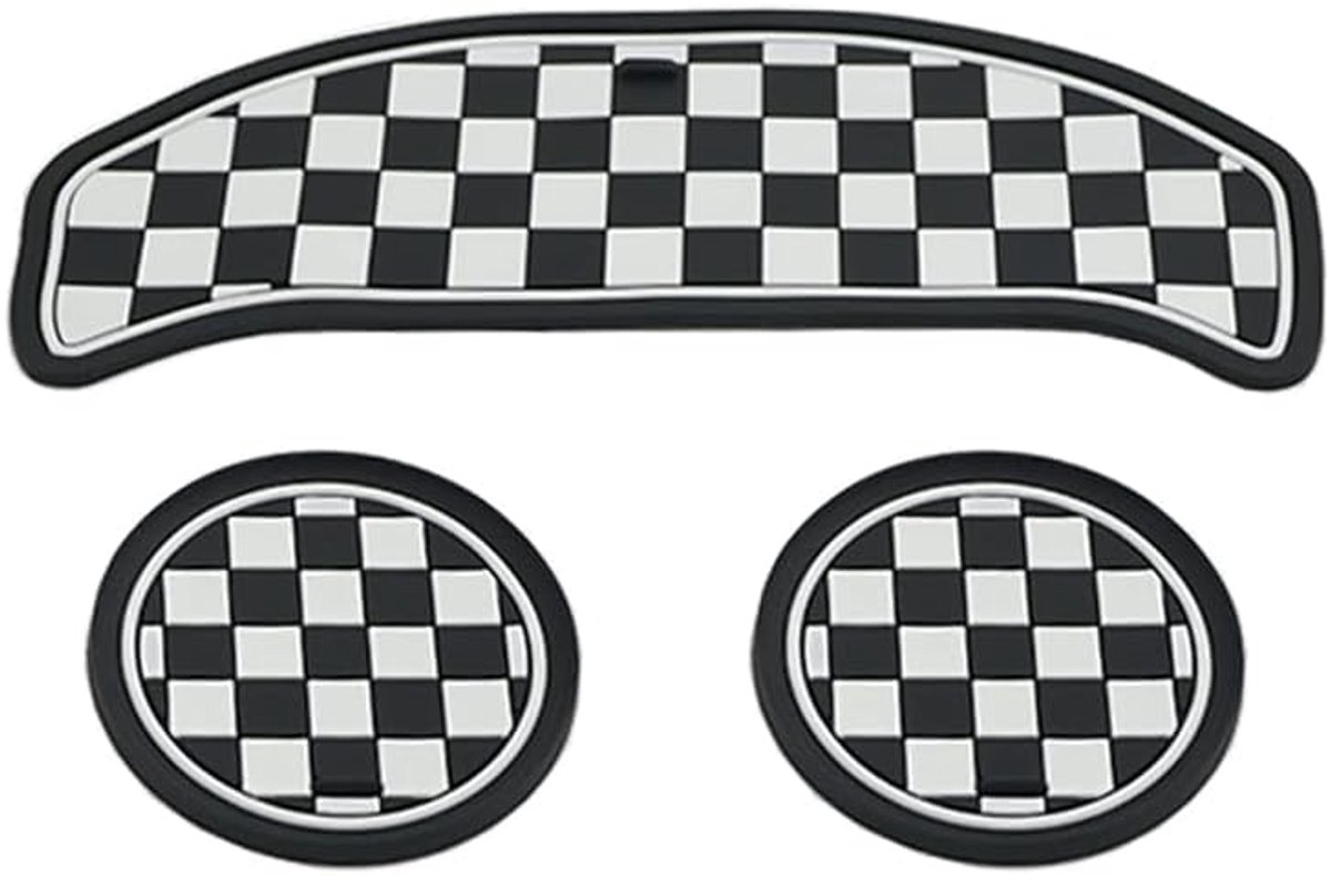 F54 autobekeronderzetter, set van 3 anti-slip onderzetters, opbergdoos, siliconen stootvaste mat voor Mini Cooper F54 Clubman bekerhouder, auto-accessoires (checker)
