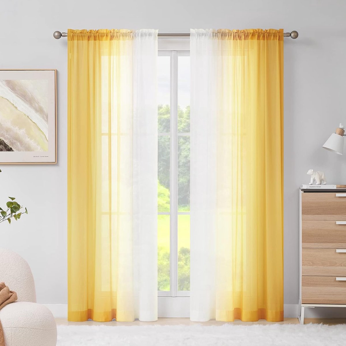 Geel Ombre Sheer Gordijnen Chiffon Geel Gradiënt Rod Pocket Voiles, 56x72 inch, 2 Panelen