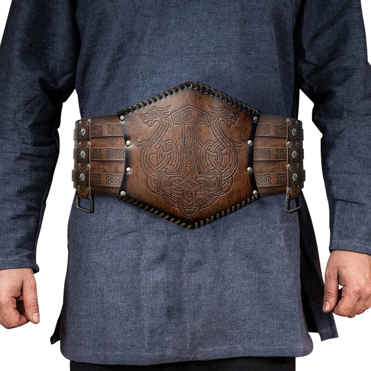 Viking reliëf taille armor Noors kunstleer brede riem, middeleeuwse ridder korset riem voor LARP kostuum