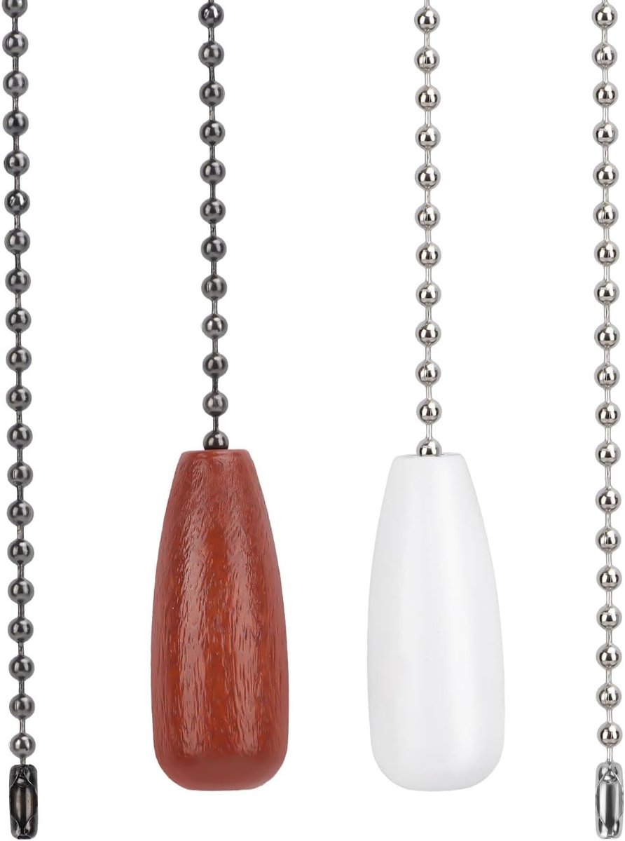 2 Stuks Plafondventilator Trekketting Verlengstuk, 32,2cm Wit en Bruin Lichte Trekketting Verlengstuk Kralen Ballen Ventilator Trekketting Hanger voor Plafondventilator Licht Lamp Decoratie