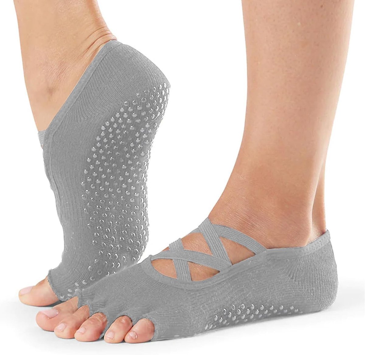 Sokken voor dames, met bandjes, antislip handgrepen, teenloze antislipsokken voor pilates, barre, ballet, workout, dans