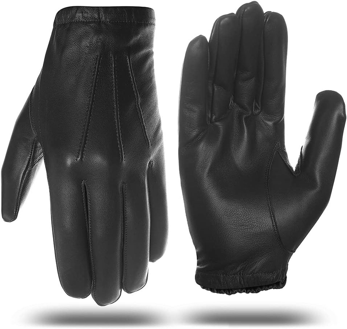 Heren Dunne Ongevoerde lederen politie plicht handschoenen GM031EU, Zwart, Maat L