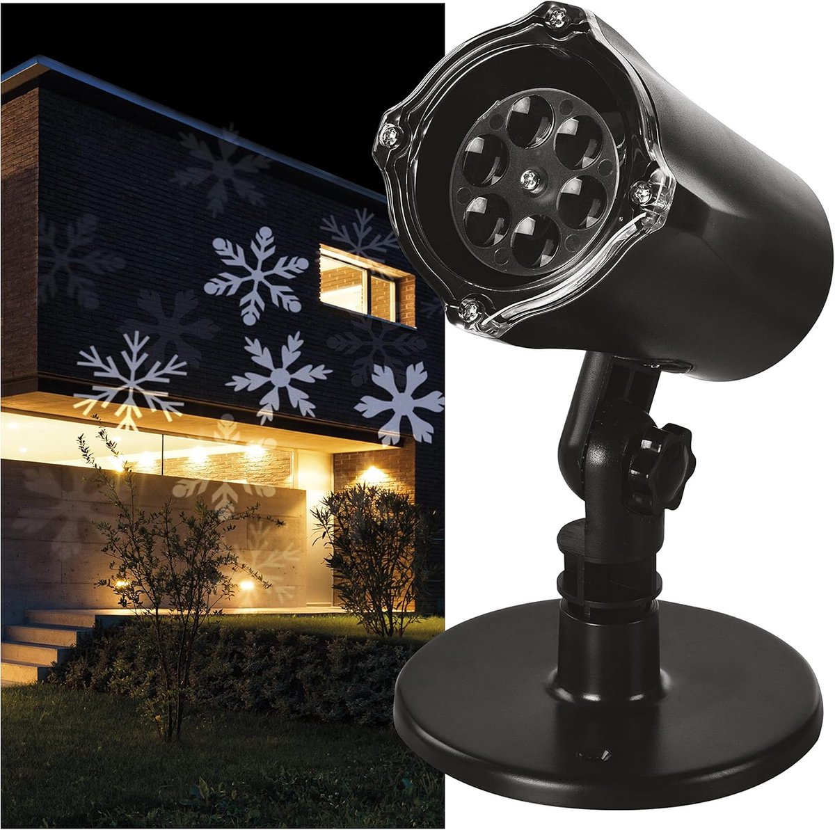 DCPC02 Led-projector, sneeuwvlokken, witte sneeuwvlokken, effectieve wandverlichting, gevel-, wand- en muurprojectie, IP44, kerstverlichting voor buiten en binnen, 3 m kabel, zwart