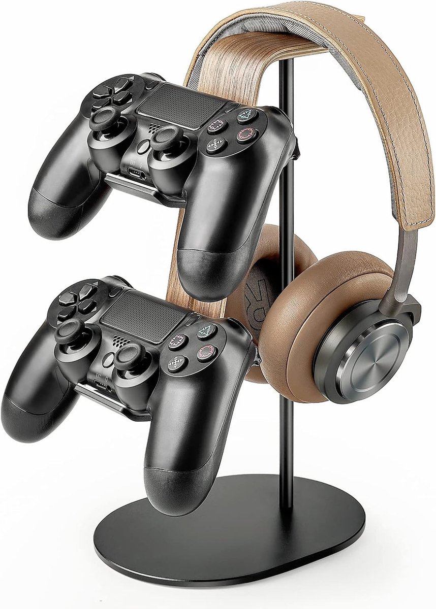 Controller en headsethouder, aluminium en hout gaming controller & hoofdtelefoonstandaard voor PS5 PS4 Xbox One Nintendo Switch, universele bureauspelaccessoires
