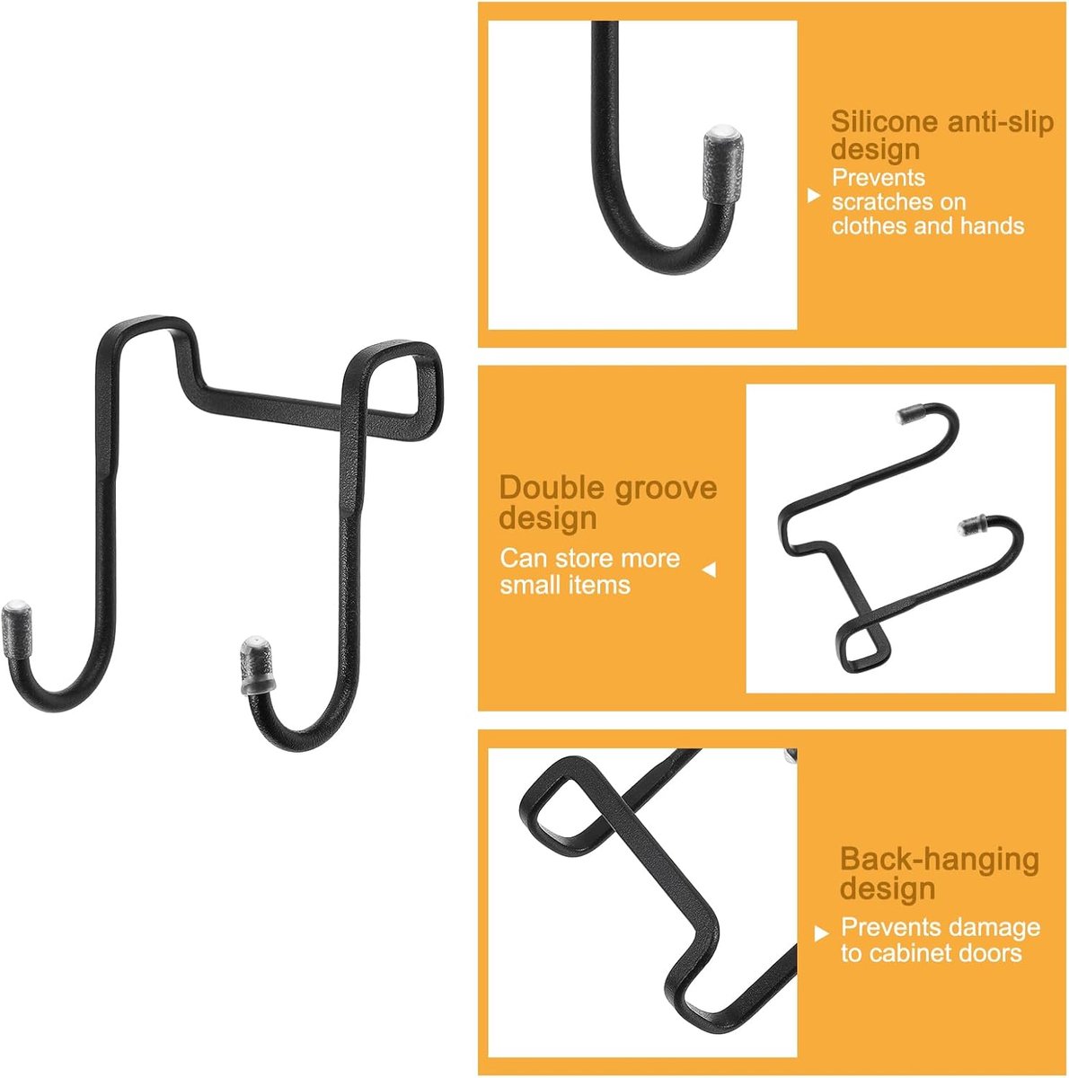 Kasthaken, 5 stuks, 7,1 cm, kasthaken over ladedeur, multifunctionele haken voor keuken, badkamer, laden, kast (zwart)