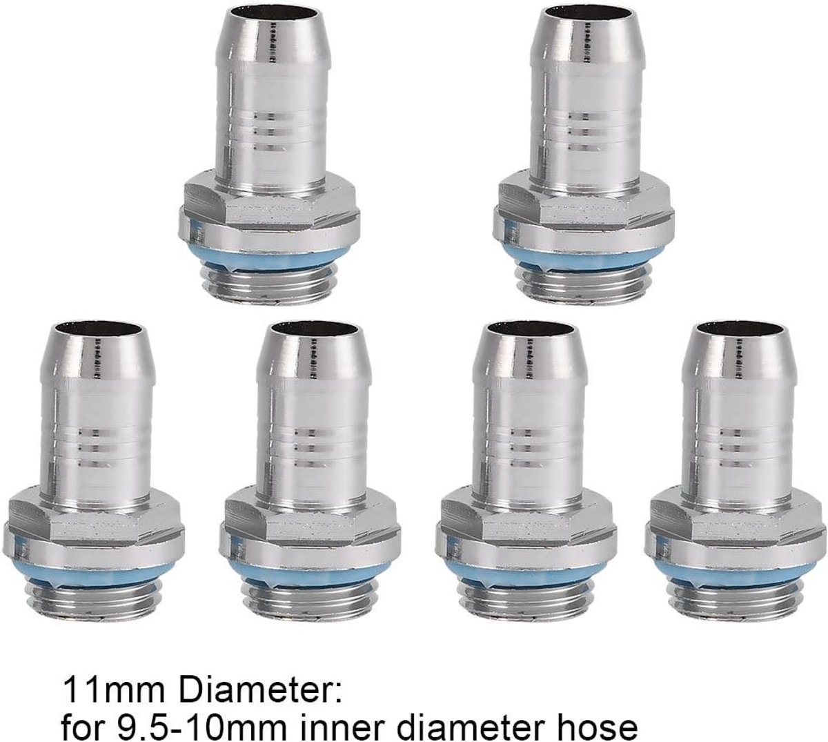 Barb aansluitingen 6 PCs PC waterkoeling 2-touch aansluiting G1 / 4 schroefdraadaansluiting voor buis, roestvrij staal (11 mm)
