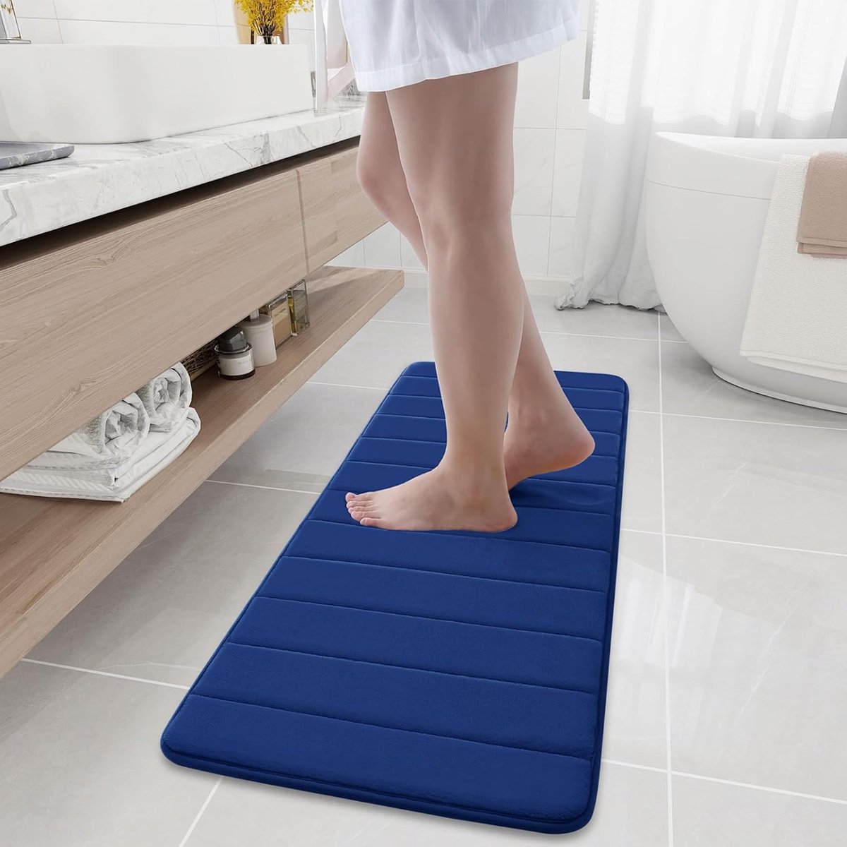 Badmat van traagschuim, absorberend, antislip, wasbaar, 40 x 120 cm, marineblauw
