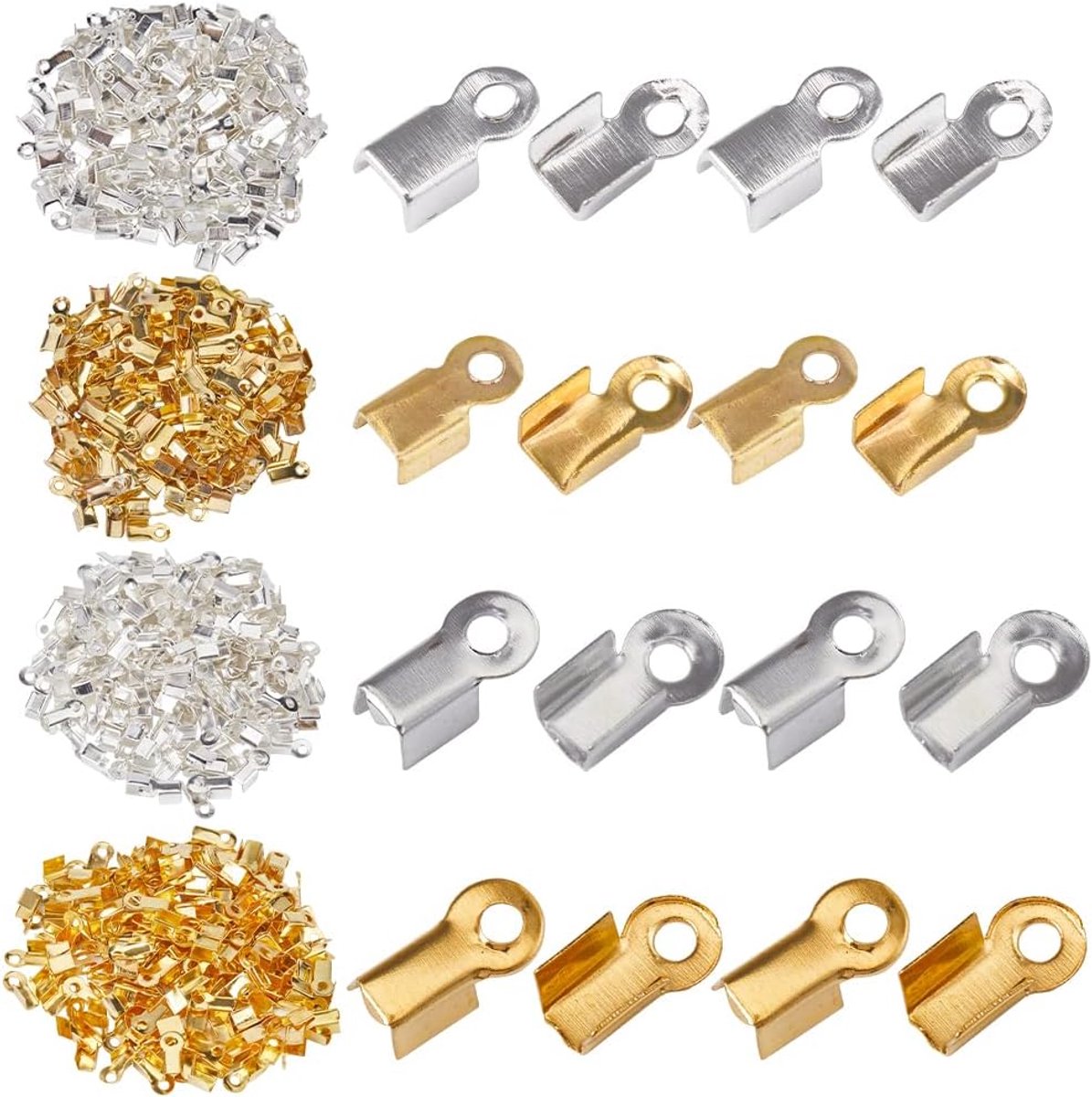 1 Doos 1200 Stuks 4 Stijlen Vouw-over Koord Eind Crimp Eind Tips 3mm 3.5mm Vouw-over Eindkappen Terminators Crimps Sieraden Connector Bevindingen voor Sieraden Maken Benodigdheden DIY