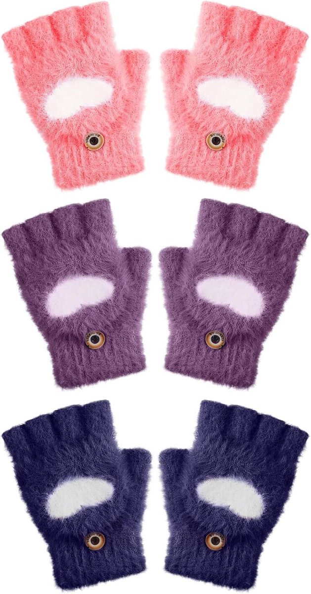 Handschoenen zonder hartvinger met klapdeksel voor kinderen van 5 tot 10 jaar, paars, marineblauw, rood, One size