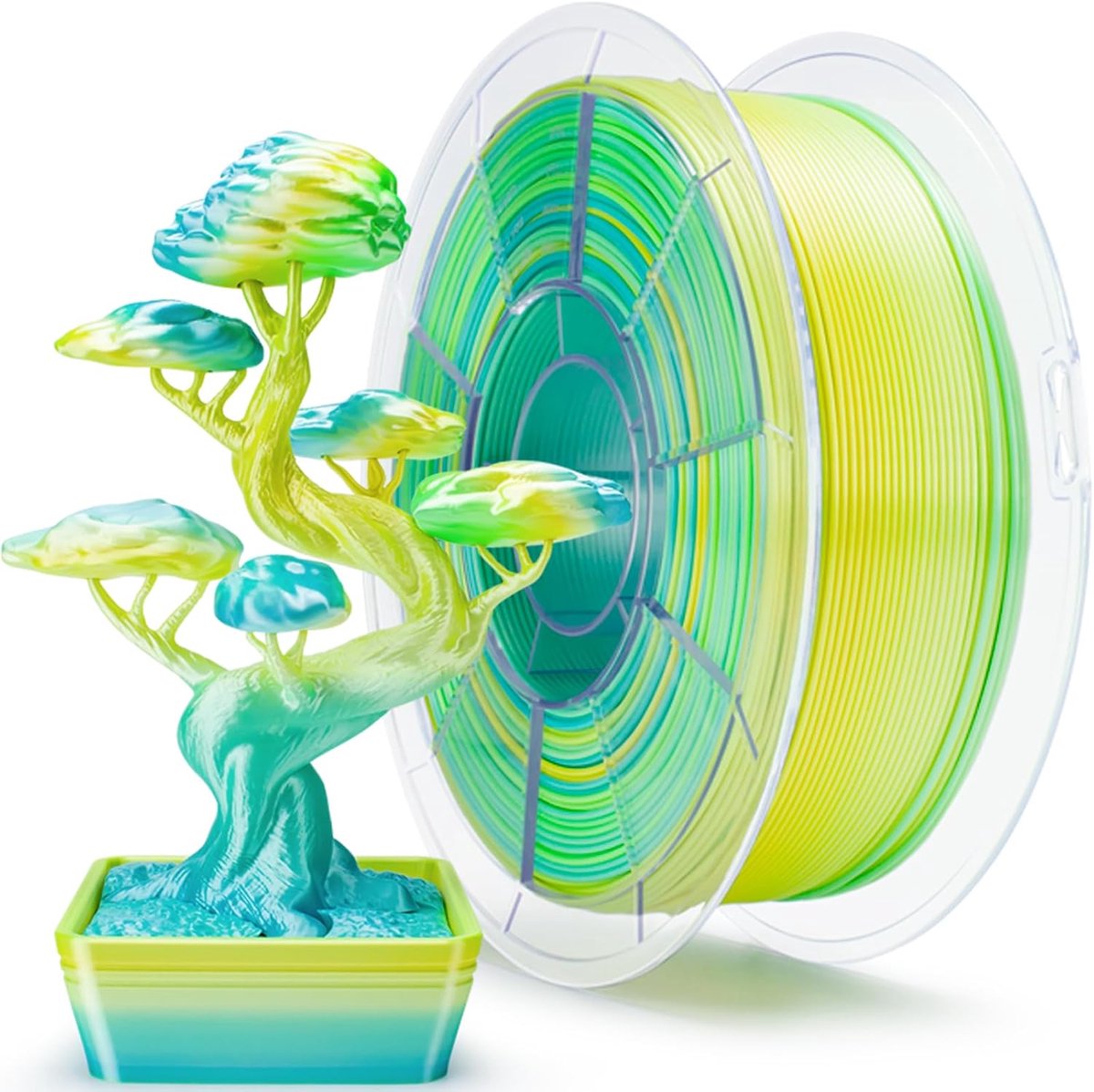 Silk Multicolor Filament PLA 1.75mm, Silky Rainbow 3D Printer Filament | Glossy Texture Silk PLA 1kg, Dimensional Accuracy +/-0.03mm, Lemon Shimmer