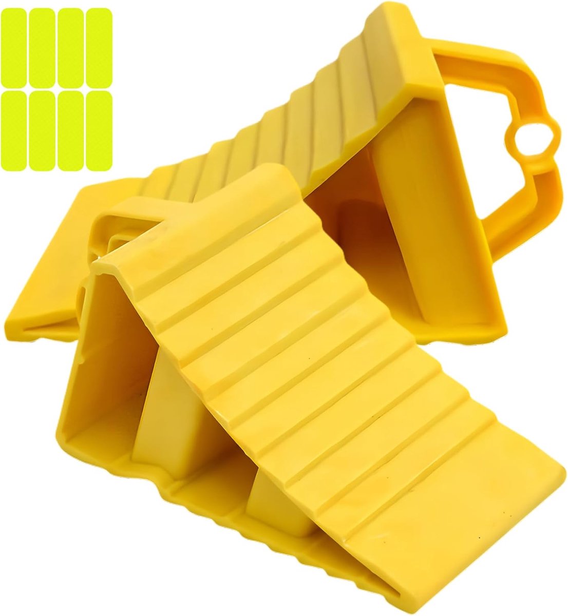 2 stuks, autoonderlegkegen, remwiggen voor aanhangers, onderlegwig met reflecterende waarschuwingsstrip, onderlegkeggen met handvat, antislip onderkant, voor camper (200 x 120 x 110 mm)