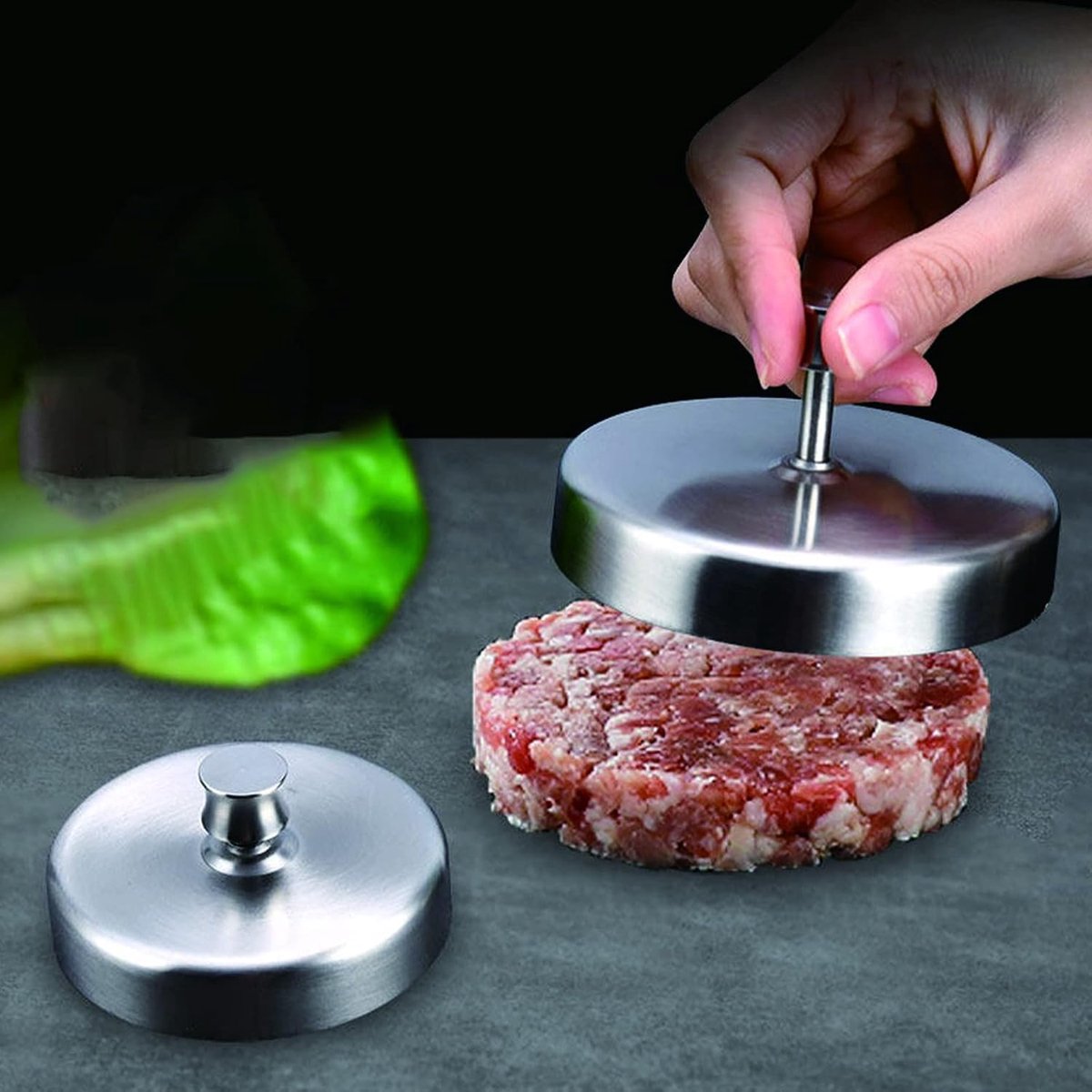 Pers Patty Maker-Food Grade 304 Rvs Burger Press, Non-Stick Hamburger Press voor het maken van Burgers Perfect Vormige Patties voor Rundvlees en Varkensvlees, Grillen Barbecue Koken (L)