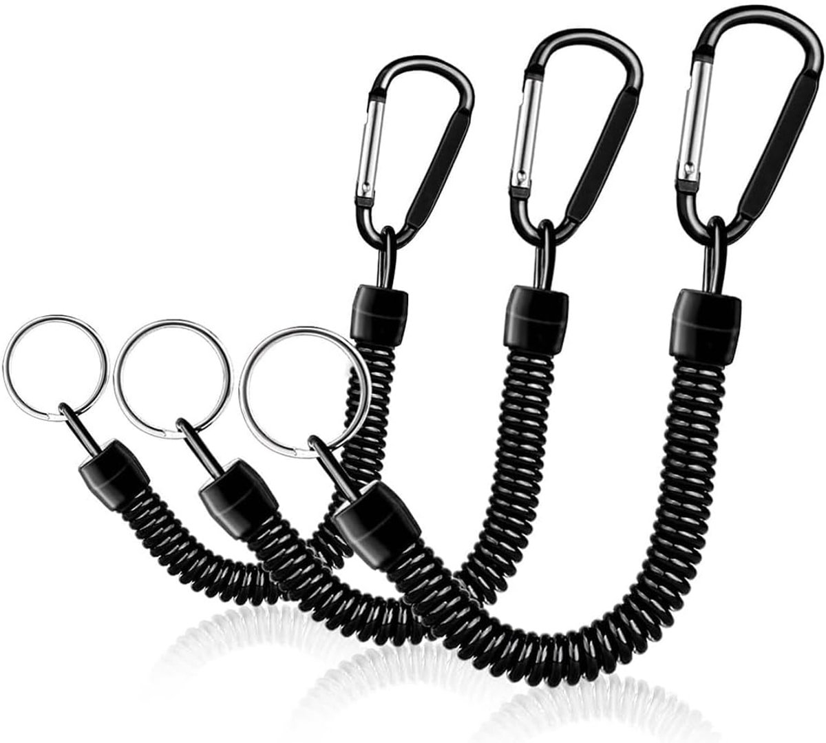3 stuks Spiraalvormige Sleutelhangers met Karabijnhaak, Elastische Sleutelhangers om te Vissen met Intrekbare Spiralen, Karabijnhaken en Anti-diefstal Veiligheidsnaren, voor Vissen, Camping,