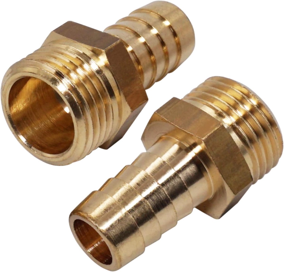 2 stuks mannelijke schroefdraad weerhaak messing fitting 1/2" x 14 mm, slang prikkeldraad adapter, slangstaart connector, BSP schroefdraad