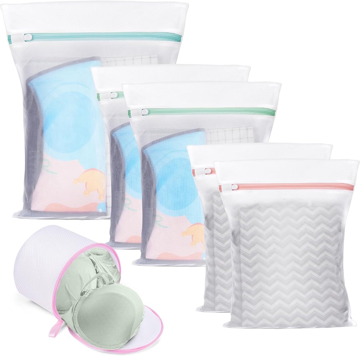 Waszakken, 5 stuks waszak+1 stuks beha waszakken, hergebruik wasmachine tas blouse, kousen, lingerie, kleding, beha (F4-3493389)