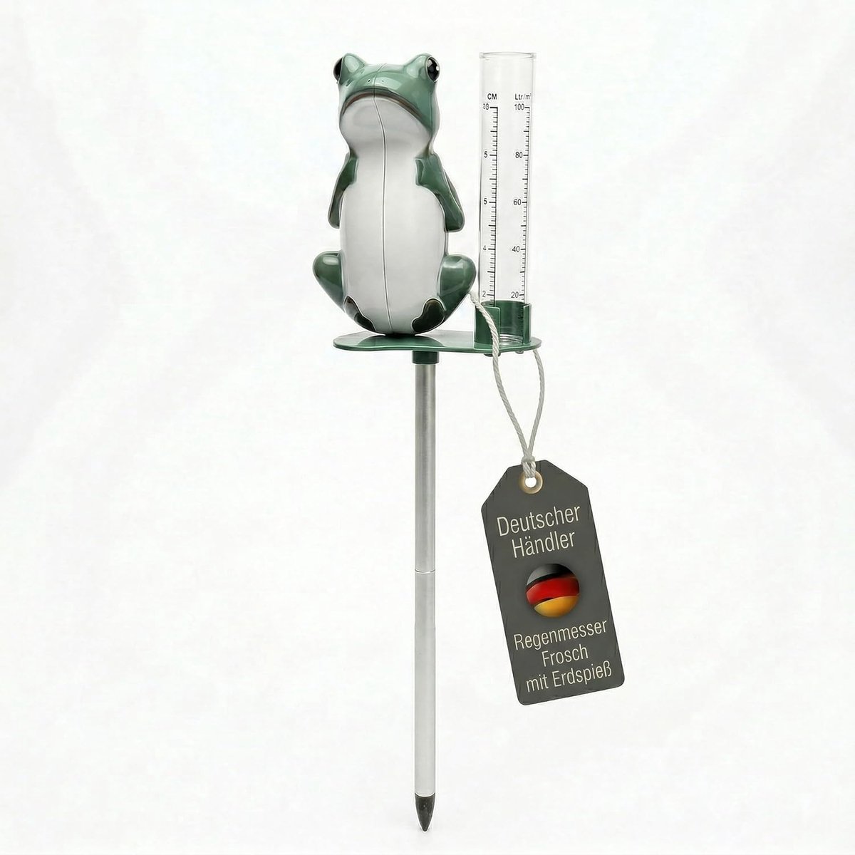 Regenmeter kikker met metalen grondpen 55 cm voor tuin en buiten decoratie neerslagmes kunststof 7752