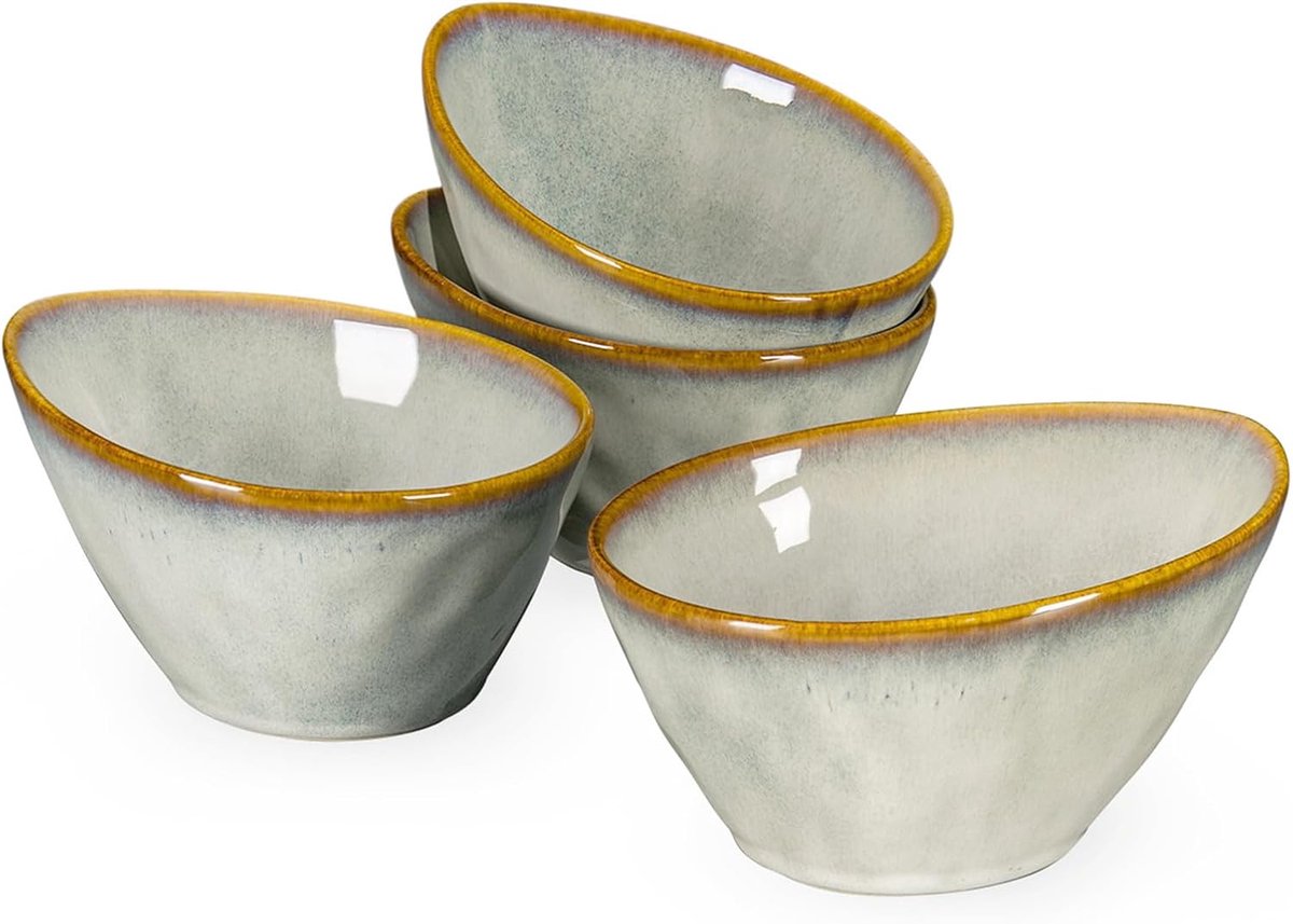 pastakommen van aardewerk, 4-delige schalenset, dessertkom, snackschaal, ijsschaal, schaal 600 ml, vintage design
