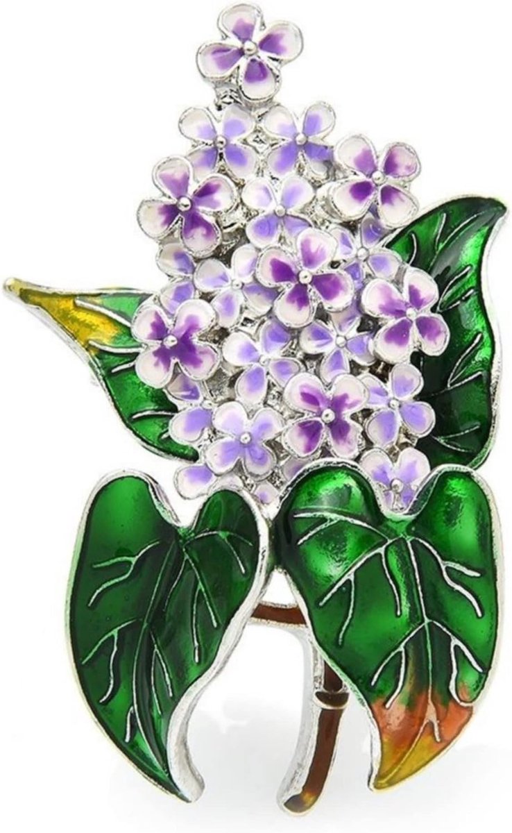 Broche met spelden, bloemenstijl, paars, van staal., Metaal