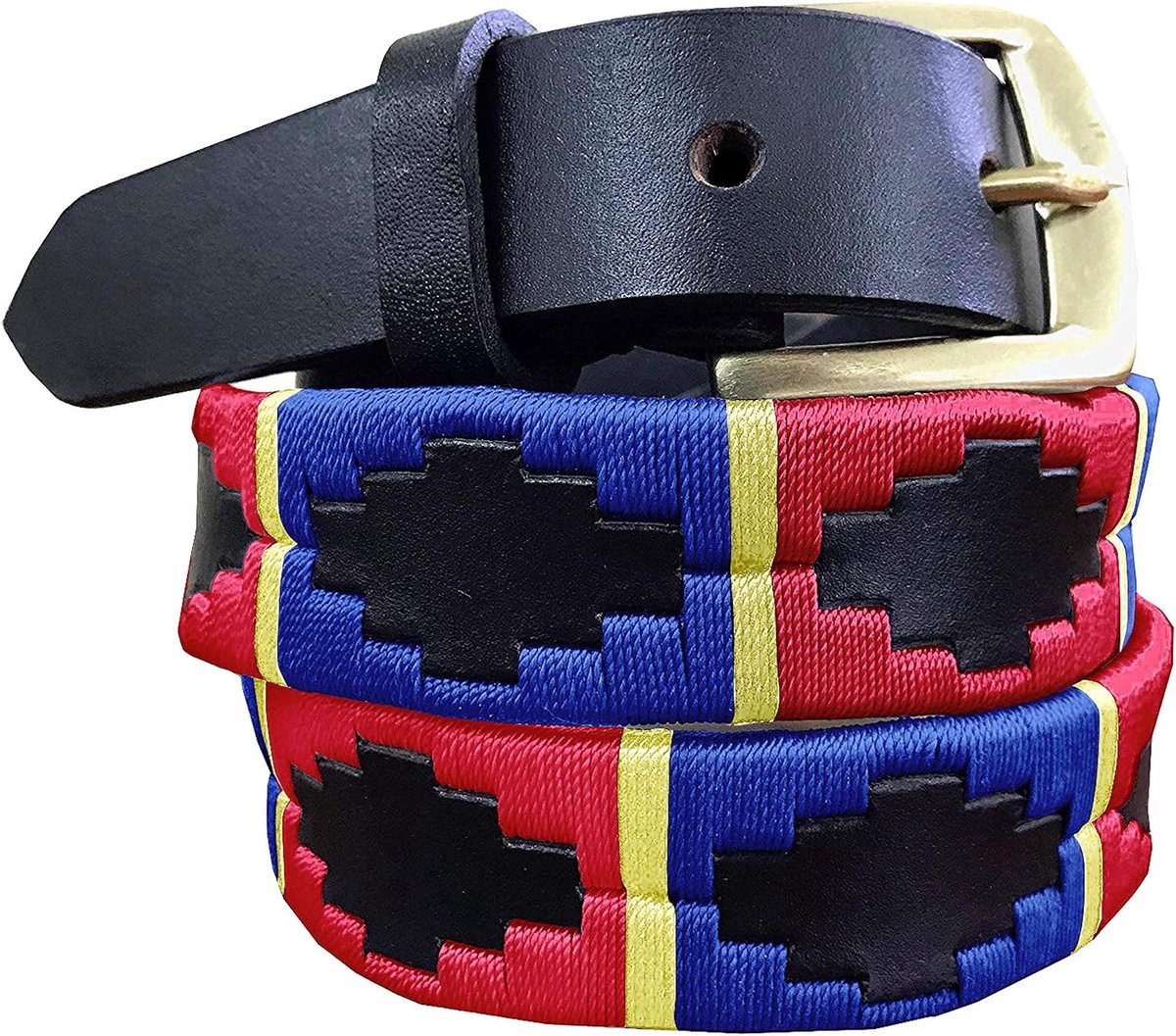 DIAZ Skinny Heren Dames Unisex Bruine Lederen Geborduurde Polo Riem