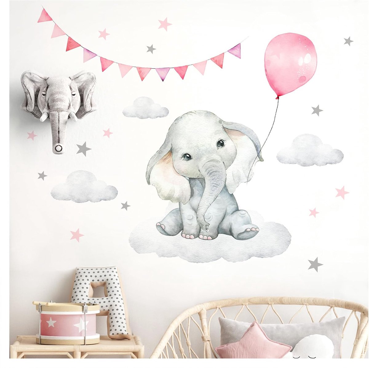 Deco Muursticker olifant ballon baby kinderkamer muursticker deco DL889-2