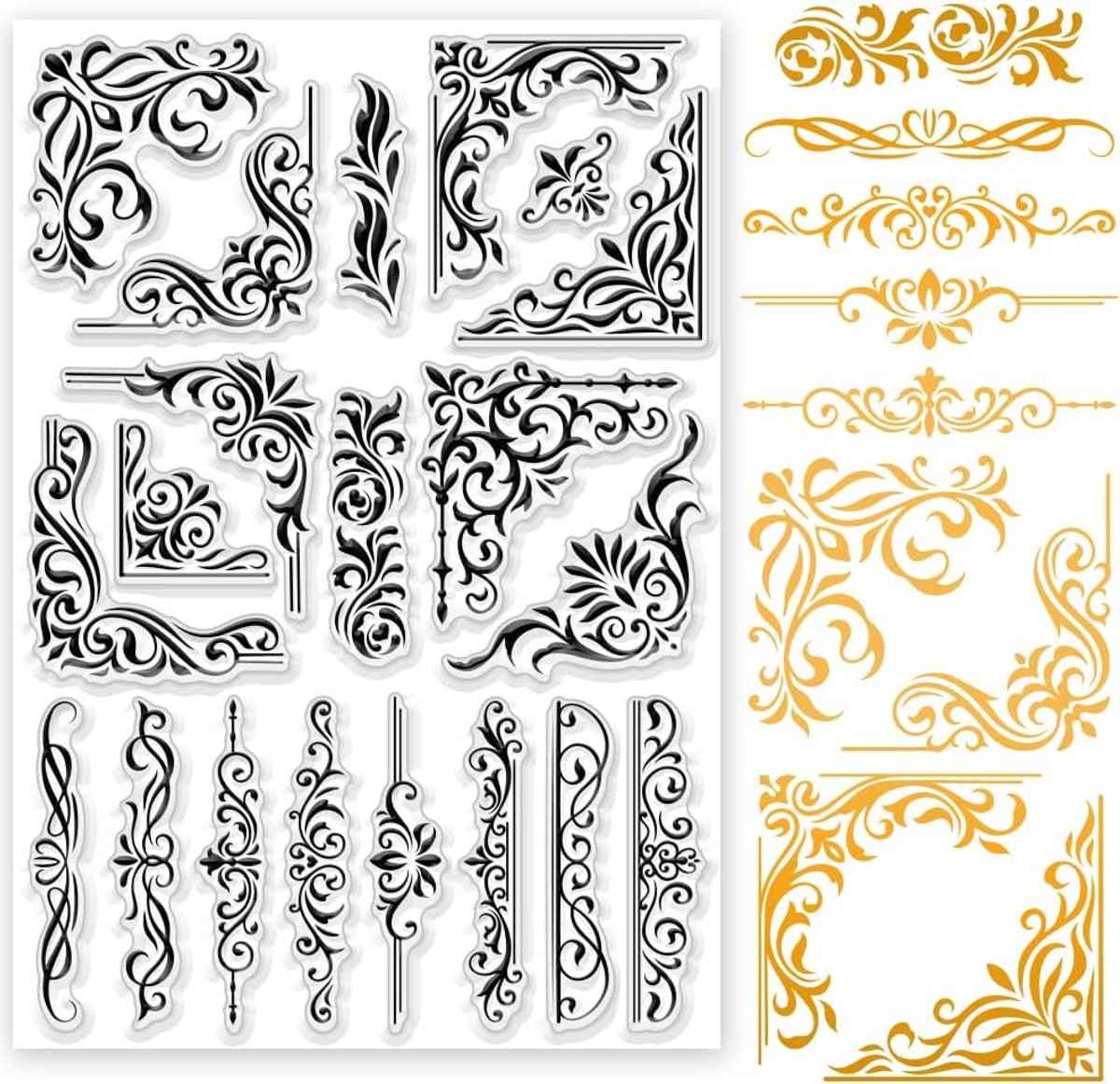 Bloemhoek Stempels voor Kaart Maken 18x29.7 cm Rand Patroon Heldere Stempel Blad Rubber Stempel Bloem Silicium Transparante Stempels voor DIY Scrapbooking Verjaardagskaart Fotoalbum Journaling