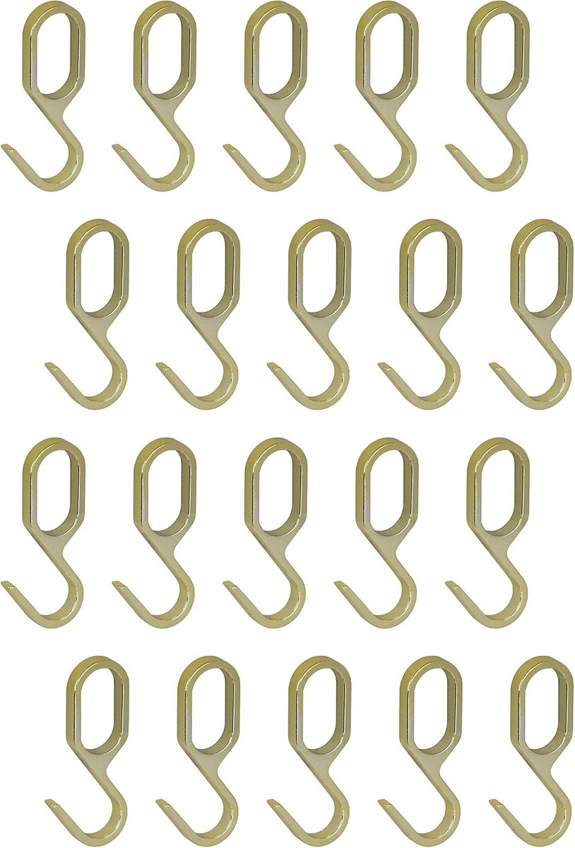 Ophanghaken voor kaststang en kledingstang, 30 x 15 mm, 20 stuks, design messing-look haken