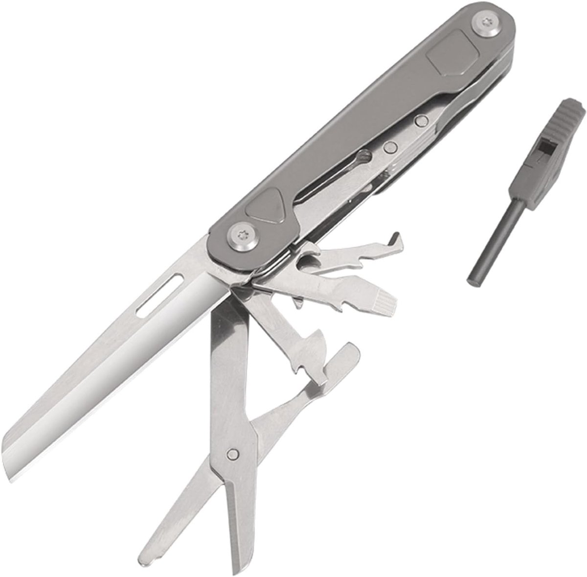 Multi Tool, 9 in 1 Zak-Multitool, RVS Multitool met Schaar, Flessenopener, Touwsnijder, Fluitje voor Outdoor Survival Noodgevallen, Hiken, Jagen