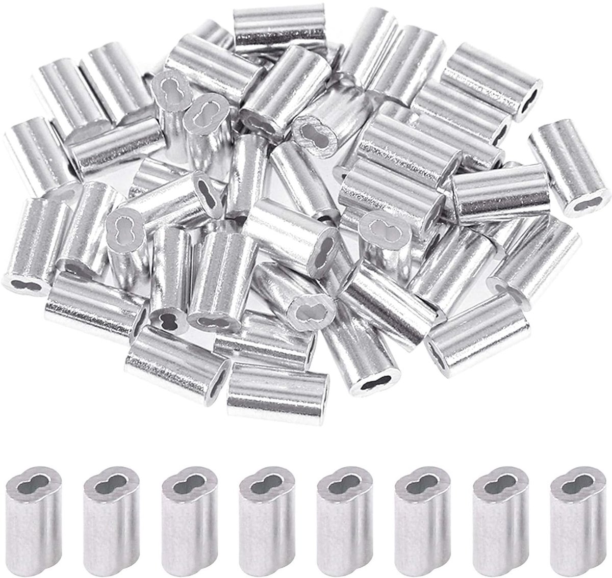 200 Stks 3/64 "(1.2mm) Aluminium Krimplus Mouw Draad Touw Mouwen Dubbele Barrel Ferrule voor Draad Touw en Kabel Lijn Einde (3/64"-200 stuks)