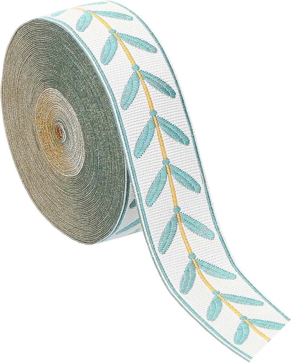 Bladpatroon jacquard lint trim, 3 cm 10 Yard polyester jacquard lint naaien bladeren singels voor naaien ambachten, huisdecoratie, kleding, handgemaakte tassen, hemelsblauw