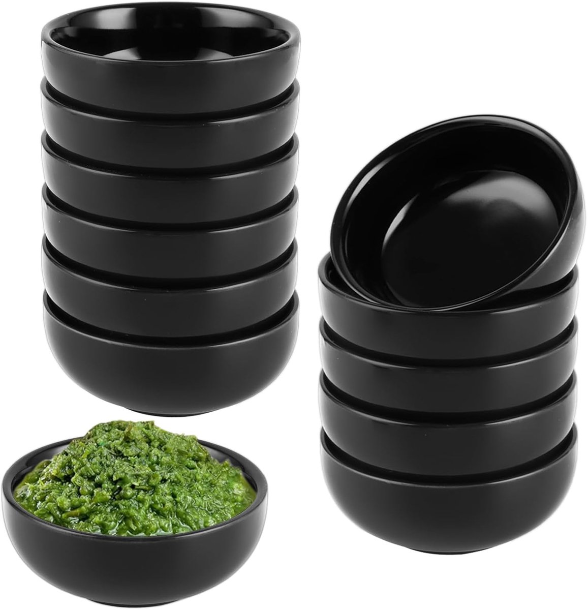 12 stuks Kleine Dip Schälchen Keramiek Ø 7,7 cm - Zwarte Dipschalen Dip Schalen - Sushi Sojasaus Schälchen - Kleine Schaaltjes als Sausschaaltjes, Snackschaaltjes, Dessertschaaltjes Porselein