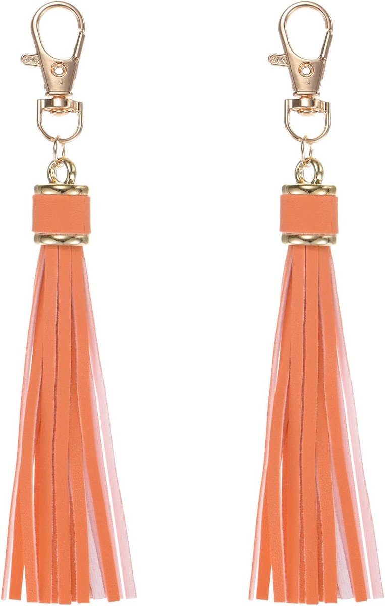 METERXITY 2-pack PU lederen kwastje 15,9 cm kleine sleutelhanger roest faux lederen kwastjes charme oranje met ringen voor doe-het-zelf ambachten/sleutelhanger/oorbellen/armbanden/ketting