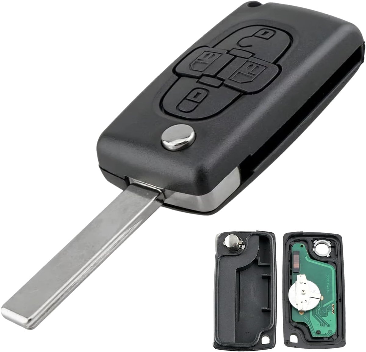 Horse Pe-ugeot Sleutelbehuizing met afstandsbediening, 4 toetsen, 433 MHz, PCF7961, complete sleutelchip met elektronische ask-signaal voor Peug-eot 807 1007 Citroen C8 CE0523 auto