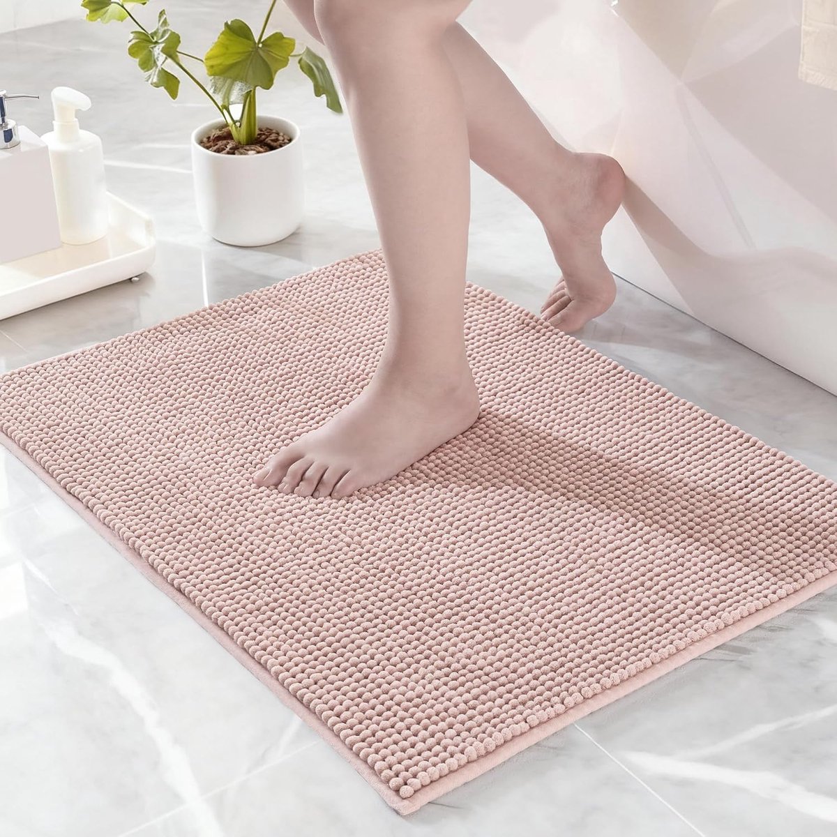 Mezcla Badmat Voetmat Chenille Badkamertapijt, Wasbaar, Absorberend en Antislip Badvorleger Badtapijt voor Douche Badkamer, Roze, 60 x 90 cm