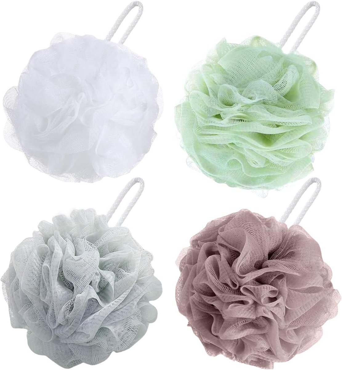 flintronic Set van 4 luffa badsponzen van 60 g - Zachte douchepoef - Voor mannen en vrouwen - Om het lichaam te reinigen en exfoliërend te schrobben