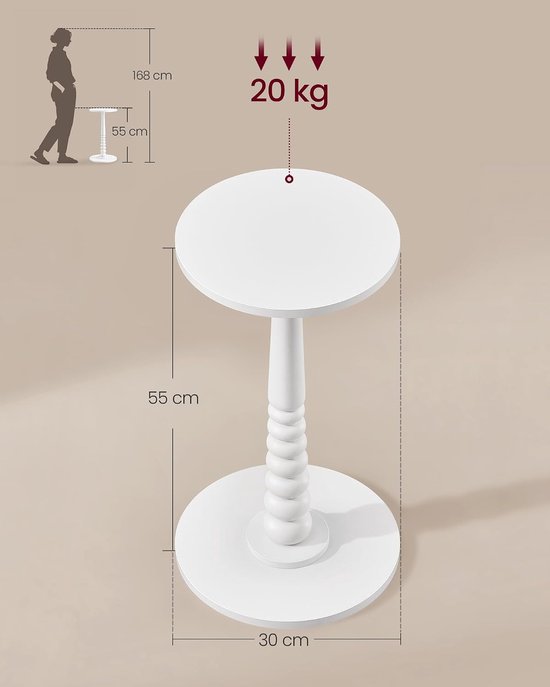 MARIEL Collection - Ronde bijzettafel, Guéridon, voor kleine ruimtes, poten van hout, rustieke stijl, voor woonkamer en slaapkamer, wolkenwit LET293WB02 — afbeelding 2