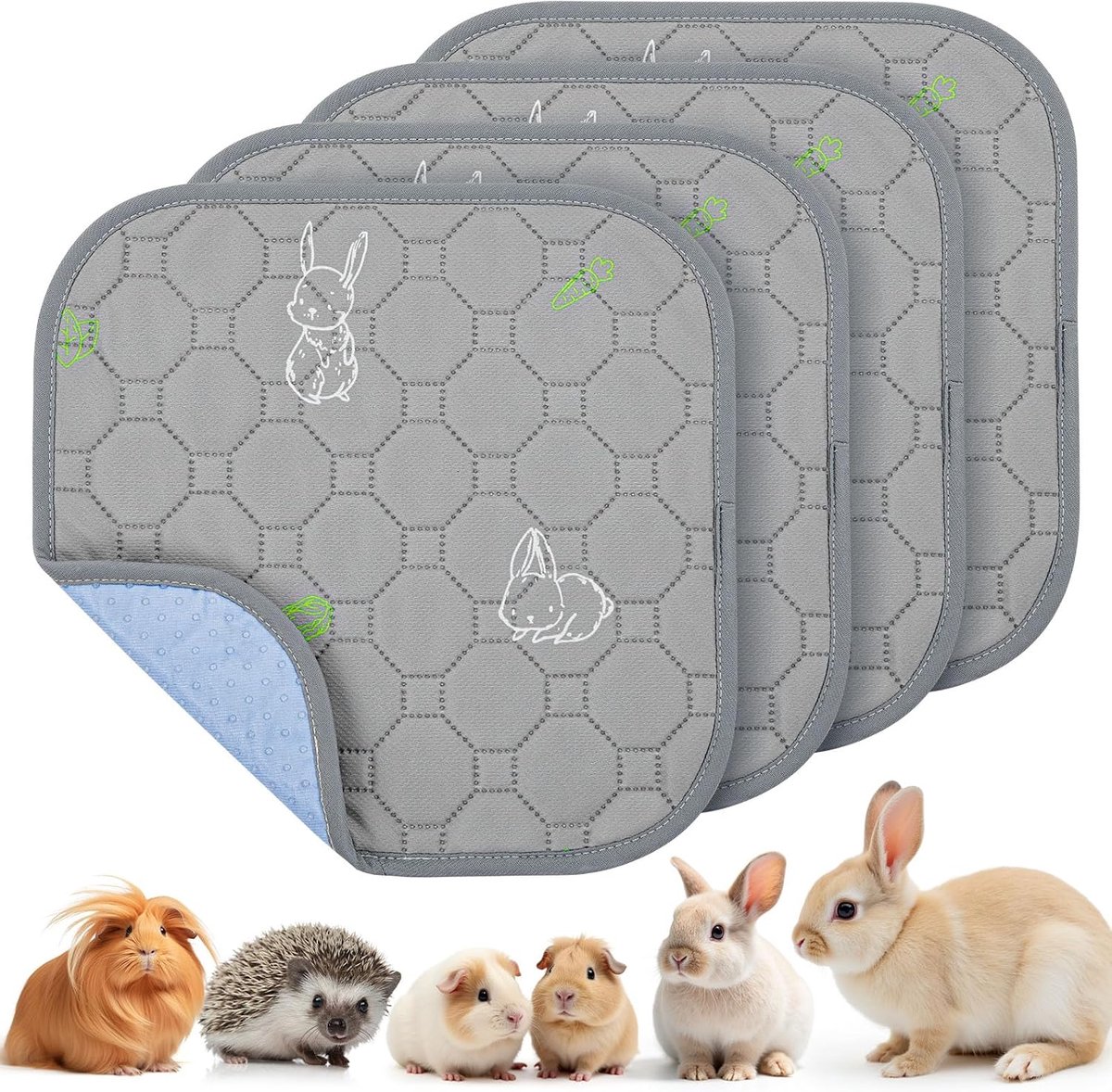 30 x 30 cm waterdichte pipipads voor cavia's, 4 stuks super absorberende PIPI onderleggers voor konijnen, wasbare kleine diermatten voor konijnen, hamsters, puppy's